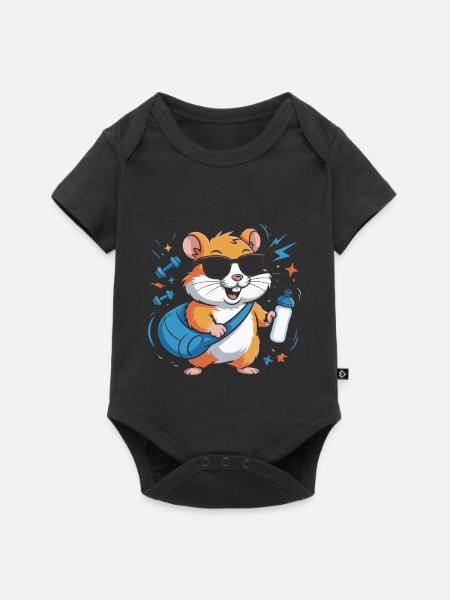 Hamster Fitnessstar Mit Sonnenbrille - Baby Premium Kurzarmbody - Schwarz