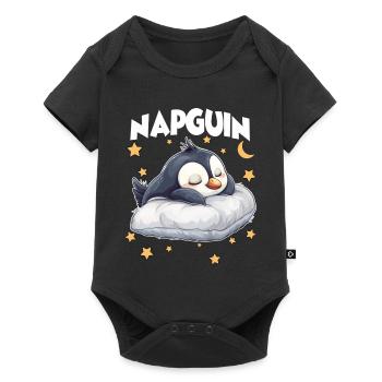 Geschenk für Pinguinfreunde & Power Napper - Baby Premium Kurzarmbody - Schwarz - Vorne