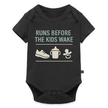 Laufende Mama, Papa, Joggende Eltern - Baby Premium Kurzarmbody - Schwarz - Vorne