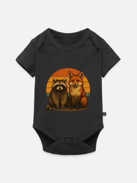 Waschbär Fuchs Retro Tierfreunde - Baby Premium Kurzarmbody - Schwarz