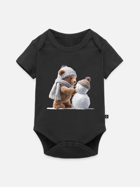 Winterteddy und Schneemann - Baby Premium Kurzarmbody - Schwarz
