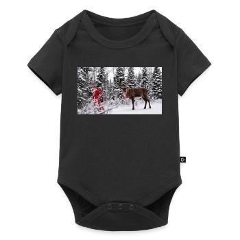 Winter joy: Santa and reindeer in the snow - Baby Premium short-sleeve bodysuit - black - Front