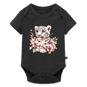 Leopard cub with flower wreath - Baby Premium short-sleeve bodysuit - black - Front