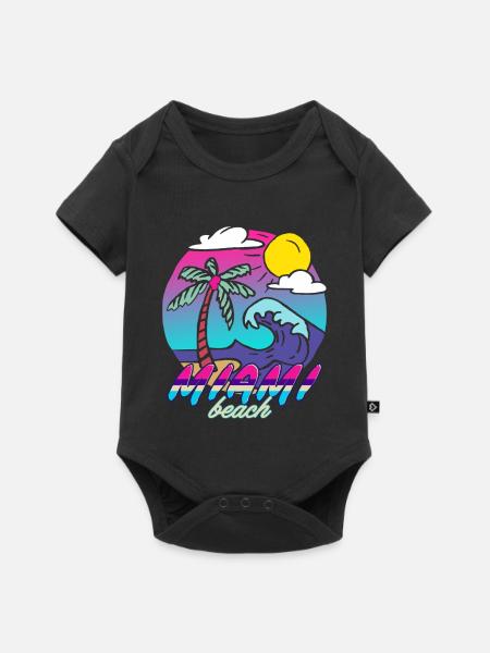 Miami Beach Neon Palmen - Baby Premium Kurzarmbody - Schwarz