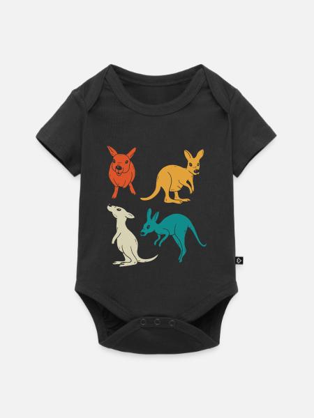 Känguru-Quartett in Farbenvielfalt - Baby Premium Kurzarmbody - Schwarz