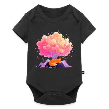 Traumblütenbaum mit schlafendem Fuchs - Baby Premium Kurzarmbody - Schwarz - Vorne
