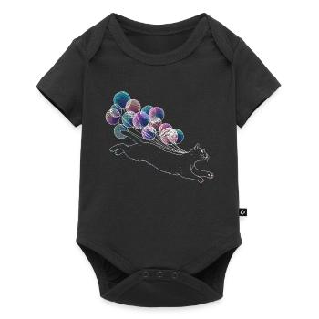 Floating Cat with Colorful Balloons Illustration - Baby Premium short-sleeve bodysuit - black - Front