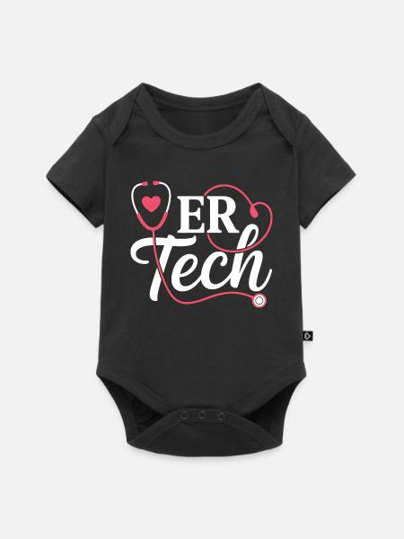 ERTech Stethoskop Herz - Baby Premium Kurzarmbody - Schwarz