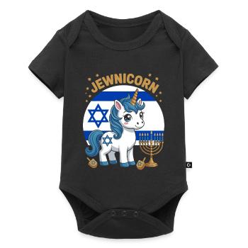 Jewnicorn with stars and candles - Baby Premium short-sleeve bodysuit - black - Front