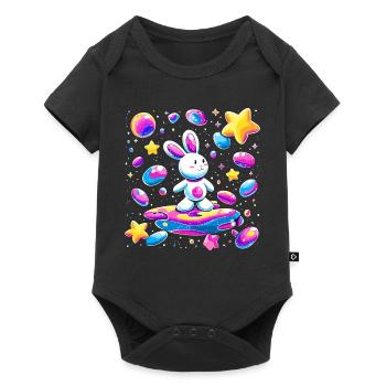 Lapin Galactique sur une planche de surf - Body à manches courtes Premium Bébé - noir - Devant