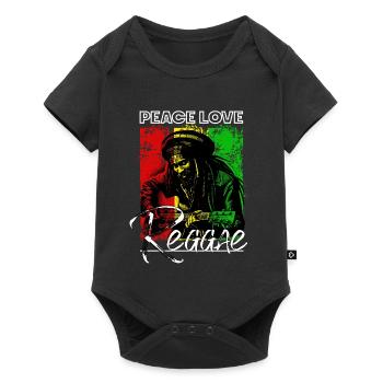 Peace Love Reggae Rastafari Guitar - Baby Premium short-sleeve bodysuit - black - Front