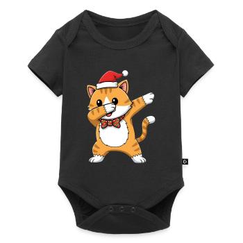 Cute Dabbing Cat with Santa Hat Cartoon - Baby Premium short-sleeve bodysuit - black - Front