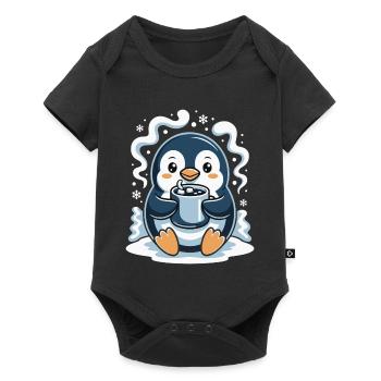 Cuddly penguin with hot cocoa - Baby Premium short-sleeve bodysuit - black - Front
