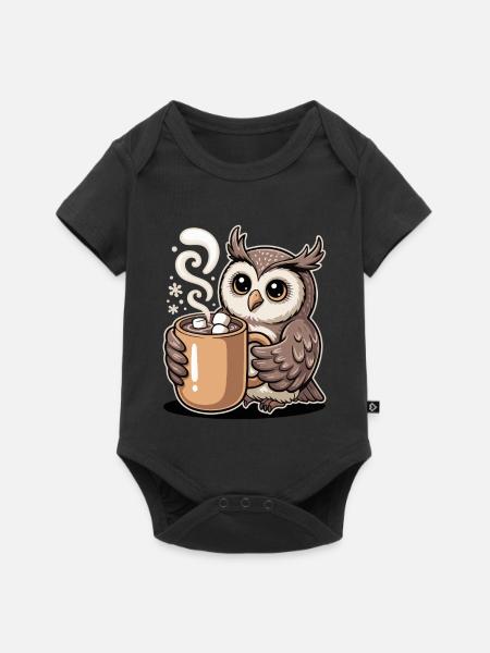 Kuschelige Eule mit Kakao - Baby Premium Kurzarmbody - Schwarz