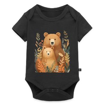 Forest bear couple in autumn foliage - Baby Premium short-sleeve bodysuit - black - Front