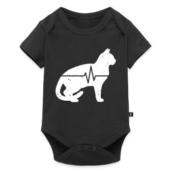 Cat Sitting Heartbeat ECG Vintage Vector - Baby Premium short-sleeve bodysuit - black - Front