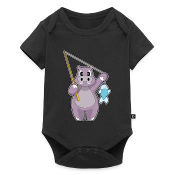 Pêche au poisson hippopotame pêcheur - Body à manches courtes Premium Bébé - noir - Devant