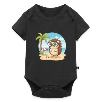 Cute Hedgehog with Glasses Beach Summer Vacation - Baby Premium short-sleeve bodysuit - black - Front