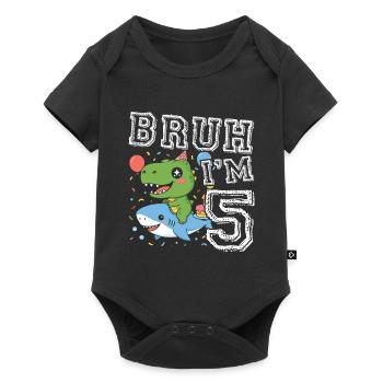 Dino & Hai Geburtstag 5 Jahre - Baby Premium Kurzarmbody - Schwarz - Vorne