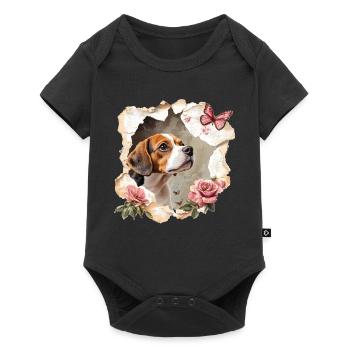 Beagle avec papillon - Body à manches courtes Premium Bébé - noir - Devant