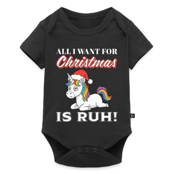 Licorne de Noël avec crinière arc-en-ciel - Body à manches courtes Premium Bébé - noir - Devant