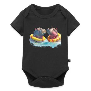 Double hippopotame pour se divertir dans la baignoire - Body à manches courtes Premium Bébé - noir - Devant