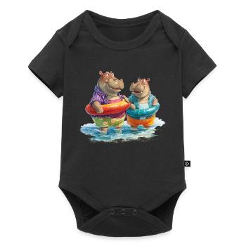 Hippos on the beach with swimming rings - Baby Premium short-sleeve bodysuit - black - Front