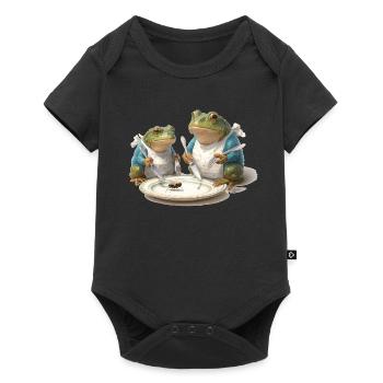 Frosch-Dinner: Fliege am Teller - Baby Premium Kurzarmbody - Schwarz - Vorne