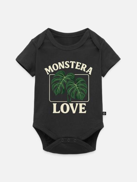 Monstera Love - Baby Premium Kurzarmbody - Schwarz