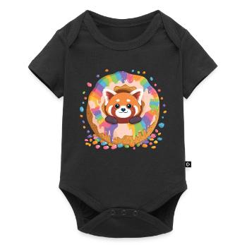Donut Panda Regenbogen - Baby Premium Kurzarmbody - Schwarz - Vorne