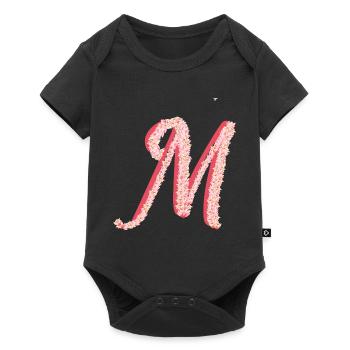 Initial M aus rosa Blüten - Baby Premium Kurzarmbody - Schwarz - Vorne