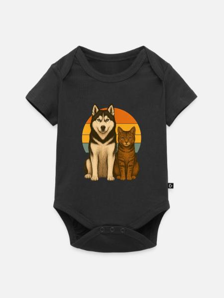 Husky und Katze - Baby Premium Kurzarmbody - Schwarz