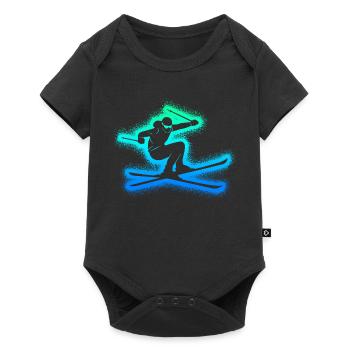 Skifahren Skifahrer Kinder Jungen Herren Ski - Baby Premium Kurzarmbody - Schwarz - Vorne