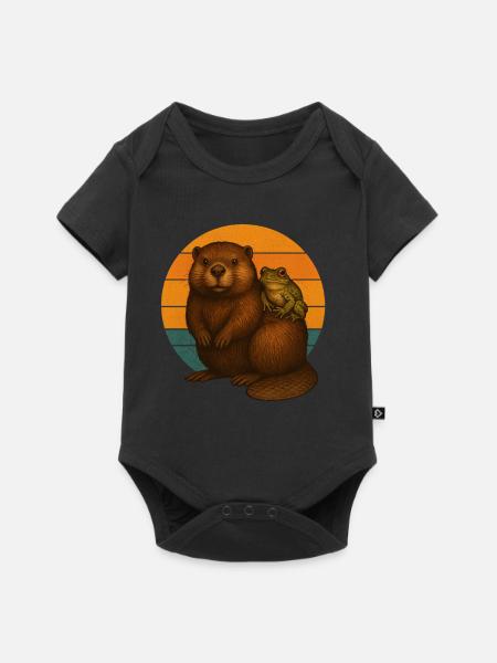 Biber und Frosch - Baby Premium Kurzarmbody - Schwarz