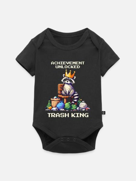 Müllkönig freigeschaltet | Waschbär Humor - Baby Premium Kurzarmbody - Schwarz
