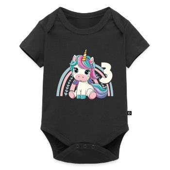 3. Geburtstag Einhorn Regenbogen Süß Niedlich - Baby Premium Kurzarmbody - Schwarz - Vorne