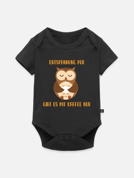 Kaffeezeit und Eulenruhe - Baby Premium Kurzarmbody - Schwarz