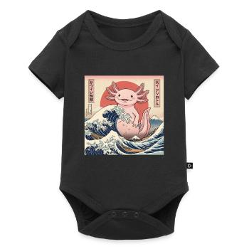 Kawaii Kaiju Axolotl dans le Japon des grandes vagues - Body à manches courtes Premium Bébé - noir - Devant