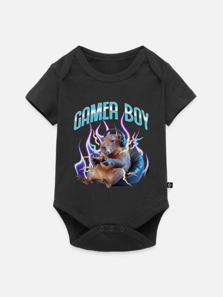 Funny Gaming Gamer Capybara - Baby Premium Kurzarmbody - Schwarz
