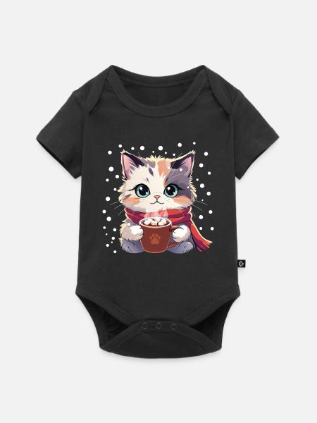 Wintergemütliches Kätzchen - Baby Premium Kurzarmbody - Schwarz