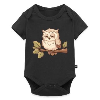 Sleeping owl on a branch - Baby Premium short-sleeve bodysuit - black - Front