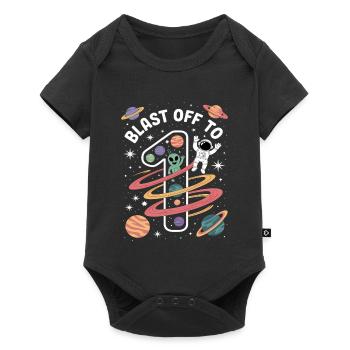 Abflug ins Weltall 1. Geburtstag Kindergeburtstag - Baby Premium Kurzarmbody - Schwarz - Vorne
