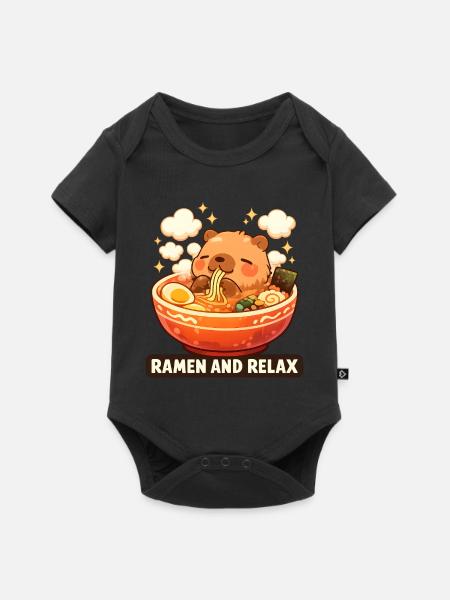 Capybara Ramen and Relax - Baby Premium Kurzarmbody - Schwarz