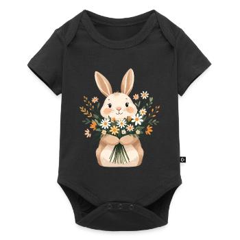 Bunny with spring bouquet - Baby Premium short-sleeve bodysuit - black - Front