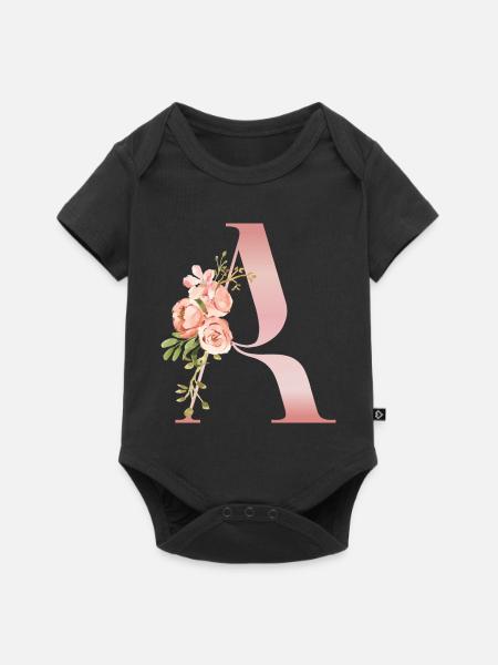 Monogramm Ein Pastellblume - Baby Premium Kurzarmbody - Schwarz