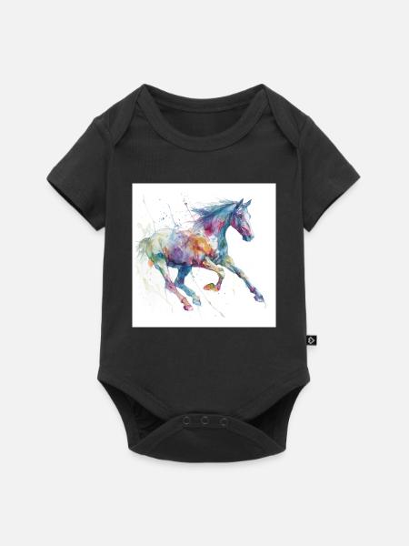 Lebendiges Aquarellpferd - Baby Premium Kurzarmbody - Schwarz