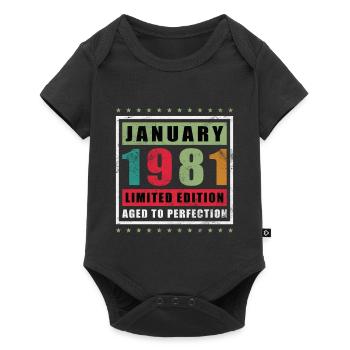 Januar 1981 Limitierte Edition Gealtert Perfektion - Baby Premium Kurzarmbody - Schwarz - Vorne