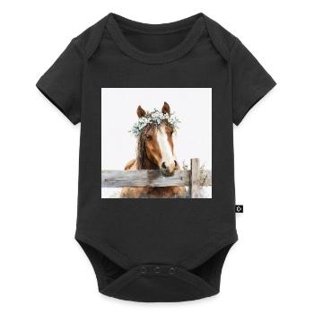 Pastel Floral Horse Crown - Baby Premium short-sleeve bodysuit - black - Front