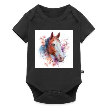 Cheval aquarelle florale - Body à manches courtes Premium Bébé - noir - Devant
