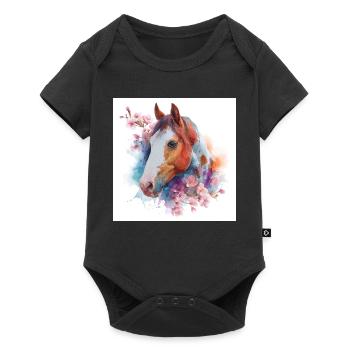 Cheval aquarelle avec des fleurs - Body à manches courtes Premium Bébé - noir - Devant